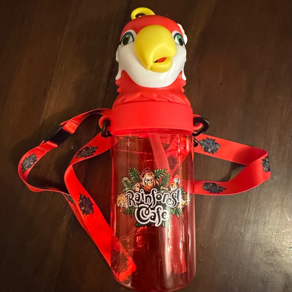 Vintage Retro Rio Sipper Rainforest Cafe 3D Parrot Souvenir Straw Cup W/ Lanyard